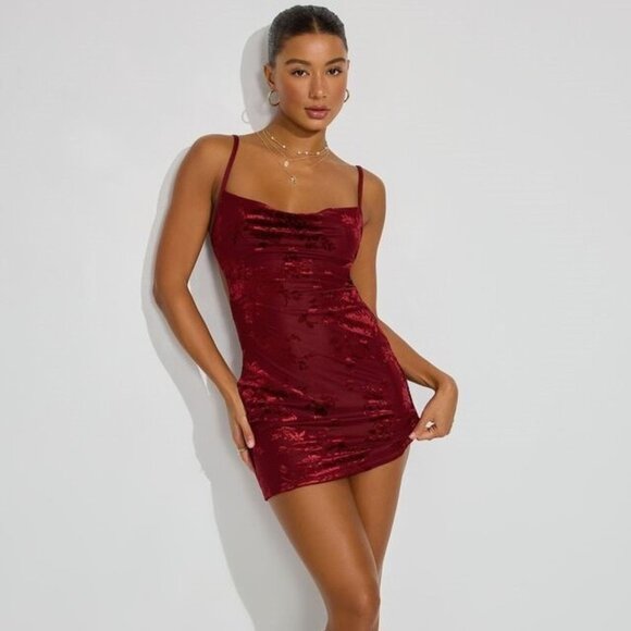 Garage Nikky Open Back Red Velvet Mini Dress - Picture 1 of 4